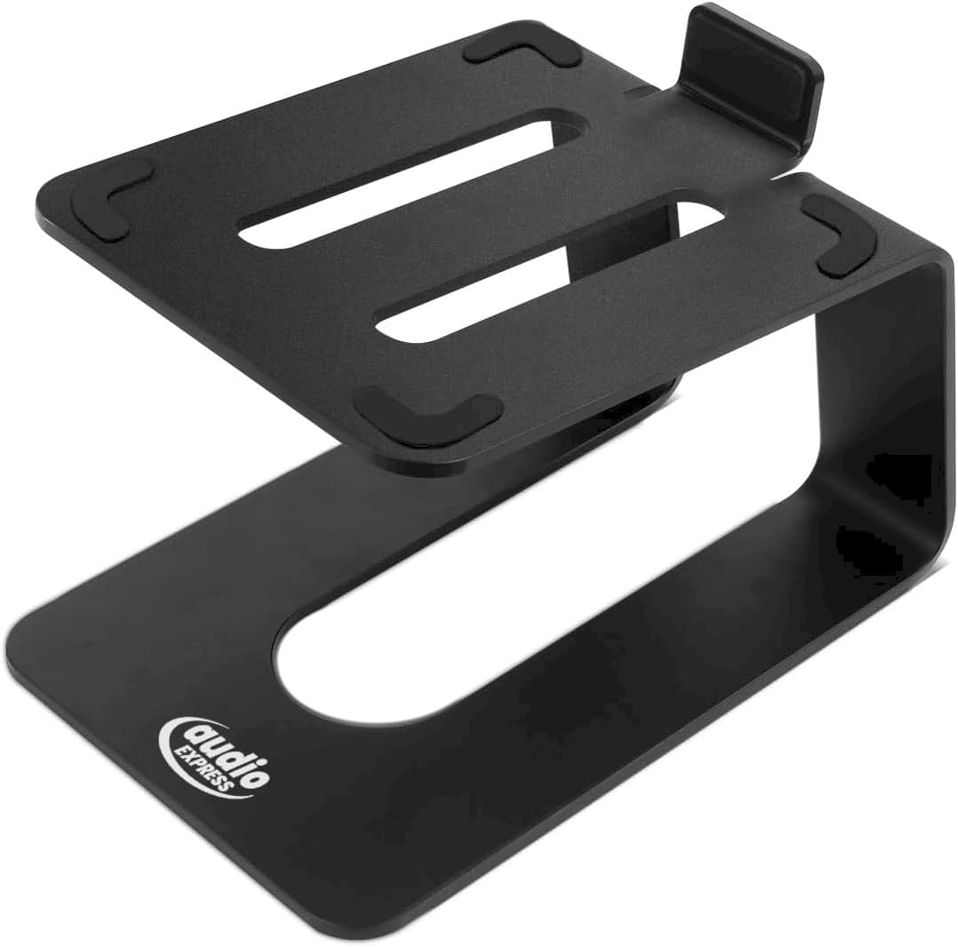 Audio Express Metal High Rise Speaker Stands, Desktop, Tilted Speaker Risers, Gaming, PC, Freestanding, Bookshelf, Studio Monitor Stand, Heavy-Duty Steel (Pair)