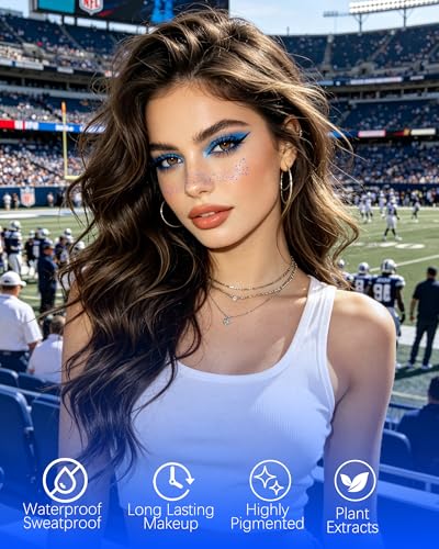 Image of XICZH Face Glitter, Temporary Face Tattoos, Face Body Glitter Makeup Patches for Women Girls, Country Concerts Singer Festival Rave Accessories (Blue)