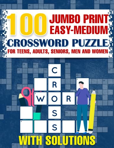 Easy Crossword Puzzle Book for Adults: 100 Easy to Medium Jumbo Print Crossword Puzzle Book - Road Trip Activity Book for Teens, Adults, Seniors, Men and women with solutions