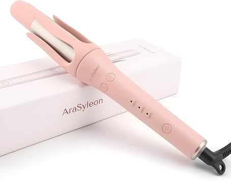 Automatic Hair Culer Rotating Curling Iron for Long Hair, Pink | 1.25 Inch; Ceramic; Dual Voltage; Timer; Safety; Adjustable temperature