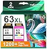 63XL Ink Cartridge Combo Pack Replacement for HP Ink 63 63XL Color Ink Cartridges Works for HP OfficeJet 3830 4650 5255 5258 5200 4655 4512 Deskjet 1112 3630 Printer 63 Ink