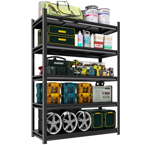 Metal Garage Shelving Unit, Heavy Duty 5-Tier Adjustable Storage Rack, Steel Shelving,2000 lbs Capacity, Industrial Shelves for Heavy Tools and Equipment (5-Tier 78" H x 32" W x 14" D)