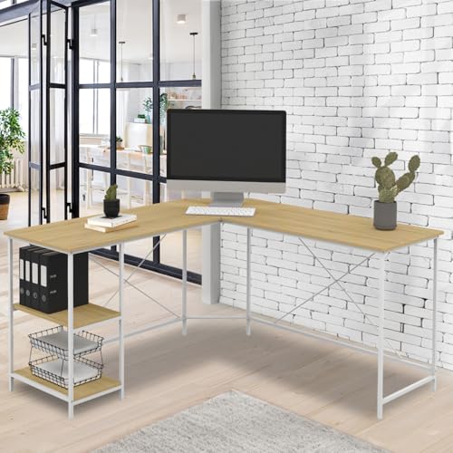 IDMarket - Bureau d'angle en Forme de L Detroit Design Industriel Bois et métal Blanc