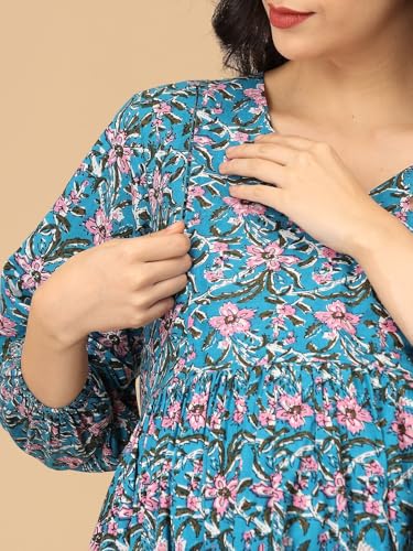 Image of The Mom Store Maternity and Nursing Dress | Pre and Post Pregnancy Dress for Womens | Zipper /Button Opening | Causal Wear | Trendy Stylish Causal Dresses for New Moms