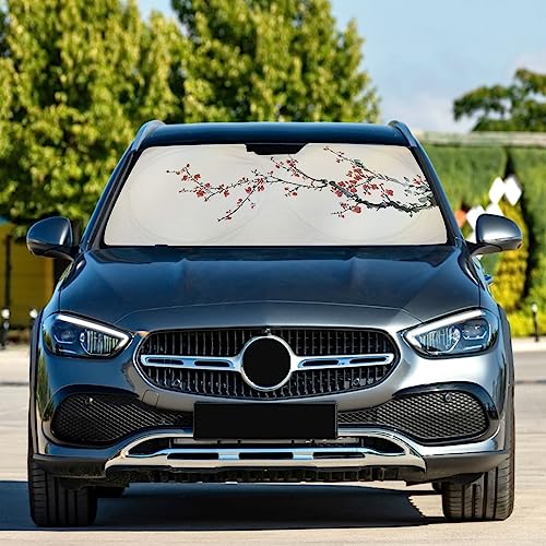 Oarencol Japanese Cherry Blossom Car Windshield Sun Shade Wintersweet Floral Foldable Sunshade Front Window Visor Protector Blocks UV Rays Heat Keep Vehicle Cool (59 x 30 in) by Oarencol - Used condition - Image 2