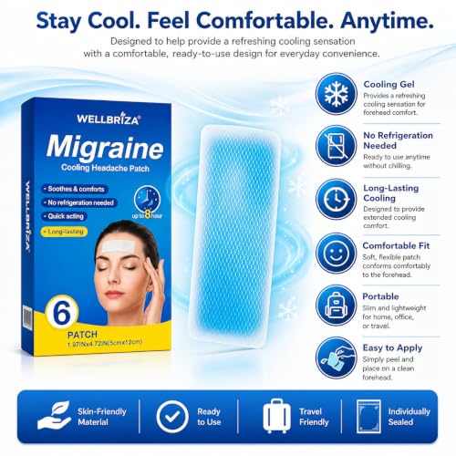 Image of Migraine Relief Cooling Gel Patch for Forehead, Reusable Cooling Comfort Patch, Soft Hydrogel Head Cooling Strip, Suitable for Head Relaxation, Portable Pack of 5