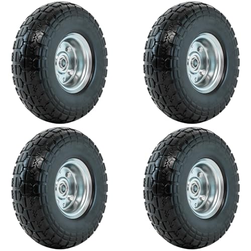 Image of Woodside Puncture Proof 10'' Heavy-Duty PU Foam Tyre, 8cm Thick, Multi-Purpose Replacement for Garden Wheelbarrows, Carts & Sack Trolleys, 80kg Max Load, Rugged Tread for All Terrain Use