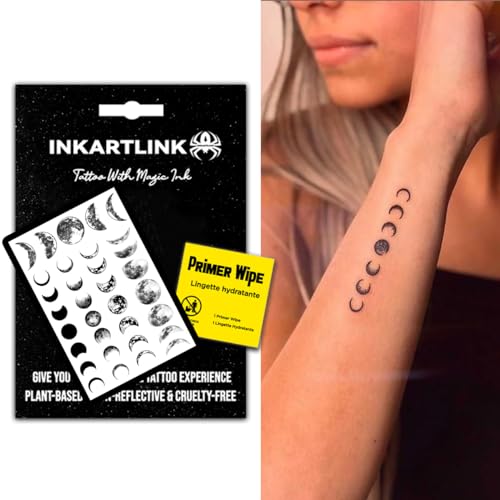 INKARTLINK Semi Permanent Temporary tattoo, mini moon tattoo, suitable for boys and girls, waterproof and non-reflective, exquisite packaging, unique design(Moon Form)