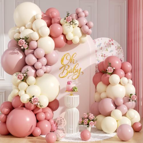 Image of Dusty Pink Balloon Arch Kit 115Pcs Retro Blush Pink Sand White Balloons Garland Kit Neutral Boho Peach Nude Beige Cream Birthday Party Balloons for Girls Women Baby Shower Bridal Wedding Decorations