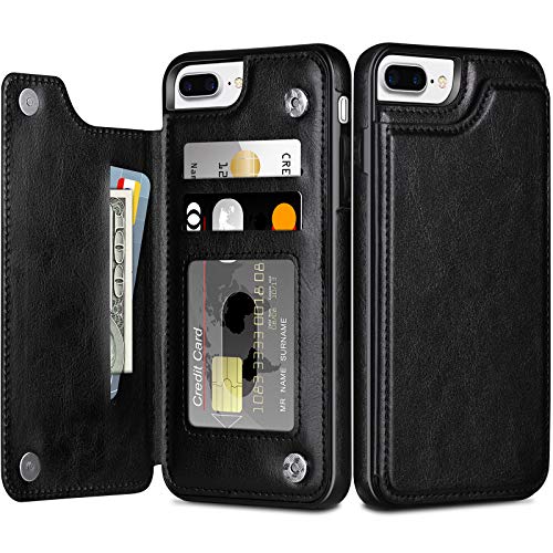 Coolden for iPhone 7 Plus Case iPhone 8 Plus Case Wallet Cover with Card Holder Slot Shockproof Flip Folio Soft PU Leather Magnetic Closure Protective Cases Cover for iPhone 7 Plus/8 Plus (Black)