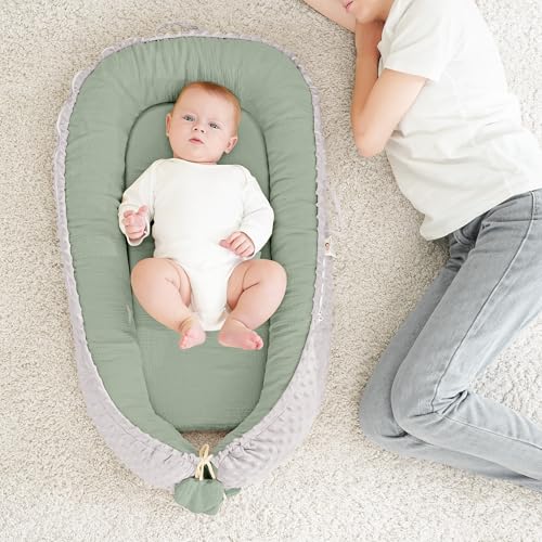 Bearmoss Babynestchen Kuschelnest Neugeborene Multifunktionale für Kinderbett Vielseitiges Tragbar Zweiseitig Babynestchen Bett 90x55cm(Grün)