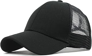 YULOONG Womens Baseball Cap Half Mesh Messy Bun Ponytail Vintage Denim Ponycaps