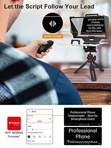 Teleprompter Tablet, Moman MT2 10 Zoll Tragbar iPad Prompting Kit mit APP, Fernbedienung, 70/30 Strahlspaltglas, Stativ… – Bild 4