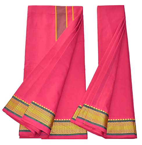 Image of TUNI MANI Men's Panchakacham Dhoti with Angavasthram with Zari Border, Cotton, Size: 9 X 5 (4.0mtr Dhoti, 2.25mtr Towel)