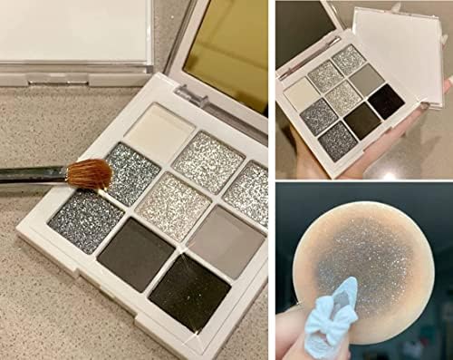 Mysense 9 Style Black-Sliver Smokey Eyeshadow Palette,Matte Gray White Eye Shadow Makeup,Shimmer Design Waterproof Cool Smoky Eye Eyeshadow Palette with Prism Mirror,Upgrade Style
