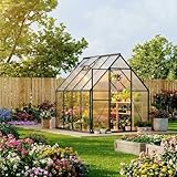 CABIHOME 6x7 ft Outdoor Greenhouse Kit, Heavy Duty Polycarbonate Greenhouse with Reinforced Aluminum Frame, Adjustable Roof Vent, Lockable Door & Quick-Connect System for All Seasons