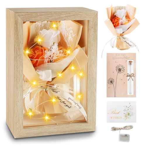 UYUYong Mariés Comprend Une Boîte en Bois Cadre Photo 3D avec Fleurs Artificielles Lumière et Tube à Essai Carte de Mariage Cadeau en Argent Créatif avec...