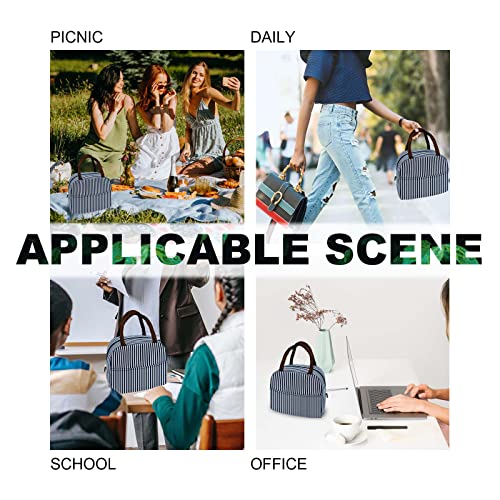 Sonuimy Insulated Lunch Bag Women, Reusable Cute Tote Lunch Box For Men & Adult, Leakproof Cooler Lunch Bags For Work Office Travel Picnic (Navy White Strip) #TOP5