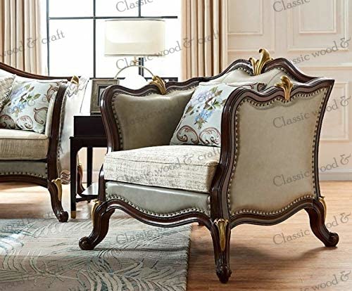 Image of Classic Wood and Craft Royal 10-Seater Teak Sofa Set 3+2+2+2+1 Center Table Hand-Carved Antique Design in Premium Walnut Finish Victorian Style Wooden Living Room Luxury Furniture for Home Decor