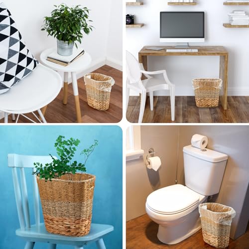 Image of Ziliny 2 Pcs Wicker Trash Can with 50 Tarsh Bags, Classic Style, Mix Color