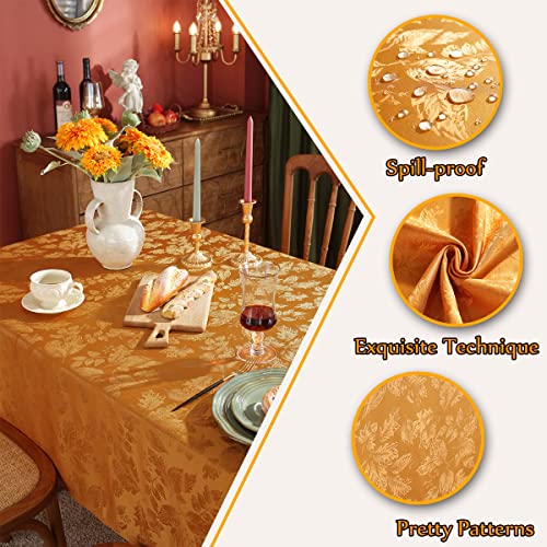 Sastybale Maple Leaves Jacquard Oil/Water Proof Rectangle Tablecloth For Fall, Harvest & Thanksgiving Oblong 52 X 70 Inch Amber #TOP2