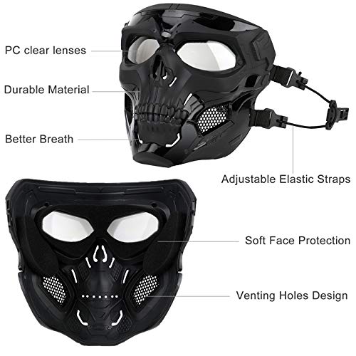 Airsoft Full Face Tactical Paintball Mask With Clear Lens For Halloween, Cosplay Costume Party And Outdoor Cs Games (Black) #TOP3