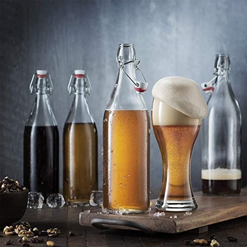 Image of Flip Top Glass Water Bottle Pack of 3, 1 Liter Clear, Airtight & Leak Proof Swing Cap Bottle with Stopper for Beverages Oil Soda Beer Juice Kombucha Milk, 1000ml Fridge Water Bottles