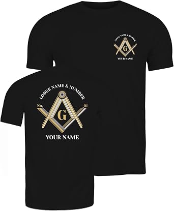 Mens T-Shirt Personalised Masonic Gift for Men Custom Fraternal & Masonic Logo Freemasonry Square and Compass Symbol