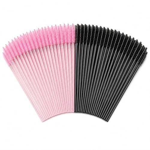 100 PCS Disposable Eyelash Brushes Spoolies Mascara Wands Applicator Disposable Eyelash & Eyebrow Brushes for Lash Extensions Professional Makeup Tools Crystal&Black