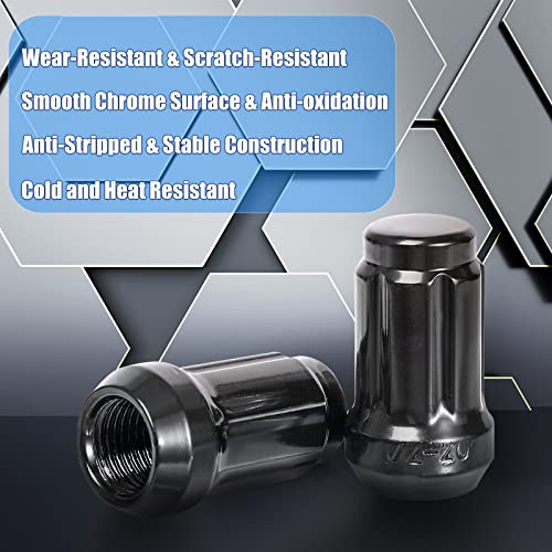 Npauto Wheel Lug Nuts 1/2'' X20 Thread, Conical Bulge Seat, Closed End Bulge Acorn Spline 1.38" Tall 3/4" Hex Fit For Wrangler, Ford Explorer F-150 Mustang, Impala, Dodge Dakota (Pack Of 23+2, Black) #TOP1