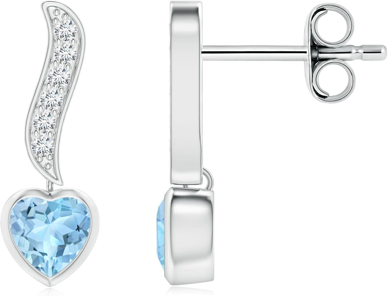 ANGARA Natural Aquamarine Earrings for Women | Heart-Shaped Aquamarine and Diamond Swirl Drop Earrings in 14K Solid Gold/Silver/Platinum | March Birthday, Anniversary, Gemstone Jewellery Gift