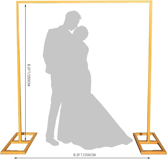 Wedding Backdrop Stand 8.2FT Square Frame with Base Portable Adjustable Pipe and Drape Backdrop Stand Kit for Ceremony, Wedding, Baby Shower, Birthday Party, Flower Wall Decoration(Gold)