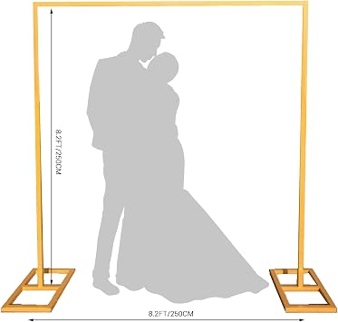 Wedding Backdrop Stand 8.2FT Square Frame with Base Portable Adjustable Pipe and Drape Backdrop Stand Kit for Ceremony, Wedding, Baby Shower, Birthday Party, Flower Wall Decoration(Gold)