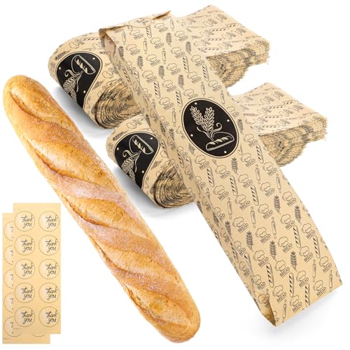 ZENFUN 100 Pack Baguette Paper Bags, Kraft Long Bread Bag