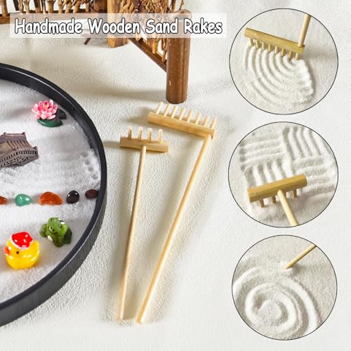 amberr Kit de jardim Zen - Conjunto de mini jardim de pedras japonês premium, acessórios para casa,