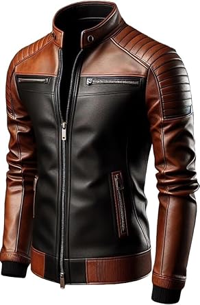 Genuine Leather Mens cafe racer jacket Sheepskin Stand Collar Trucker real leather Jacket