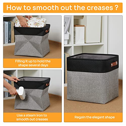 DULLEMELO Storage Bins for Organizing,Closet Storage Baskets for Gift Empty,Large Linen Canvas Storage Bins with Handles for Home Office Toys Shelves(Black&Grey, 13 inch Cube) by DULLEMELO - Used condition - Image 5