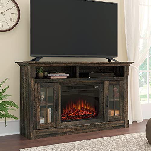 Sauder Media Fireplace Credenza, For Tv's Up To 65", Carbon Oak Finish #TOP1