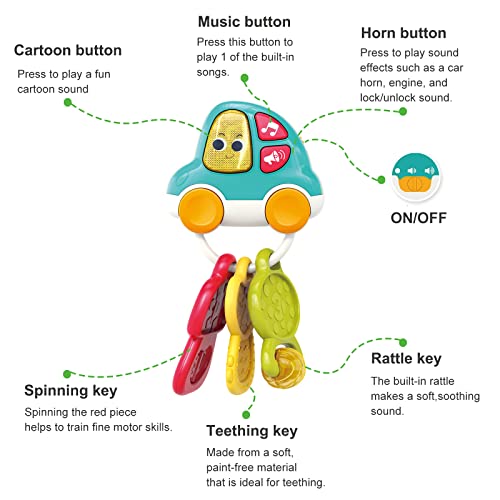 Yiosion Baby Musical Rattle Teether Set, Shaker, Grab And Spin Rattle, Early Educational Funkeys Toy Car Keychain With Light And Sounds, Gift For 3, 6, 9, 12 Month Infant Newborn #TOP5