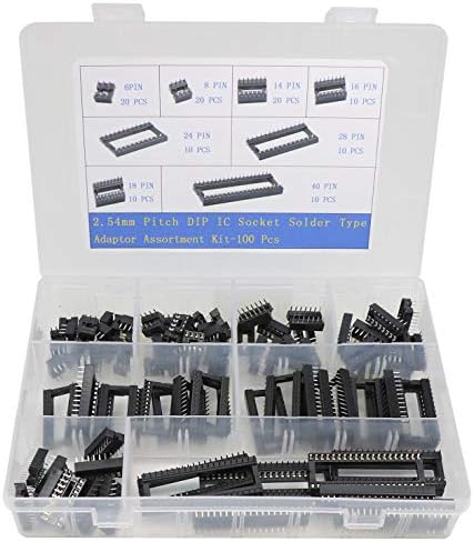 100Pcs 2.54mm Pitch Dual Row DIP IC Sockets Solder Type Adaptor Set 6,8,14,16,18,24,28,40 Pin Electronic Components Socket Adapter Connector