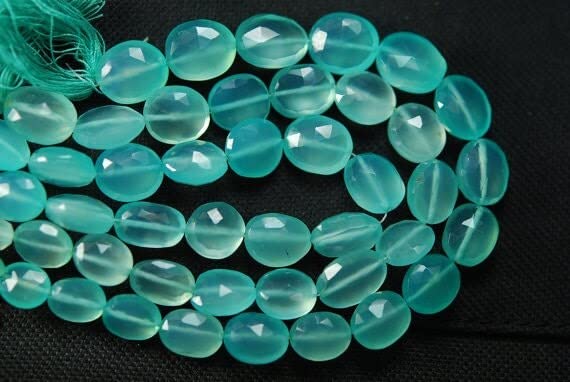 Aqua chalcedony faceted oval briolettes grandes pierres percées sans défaut pour bijoux