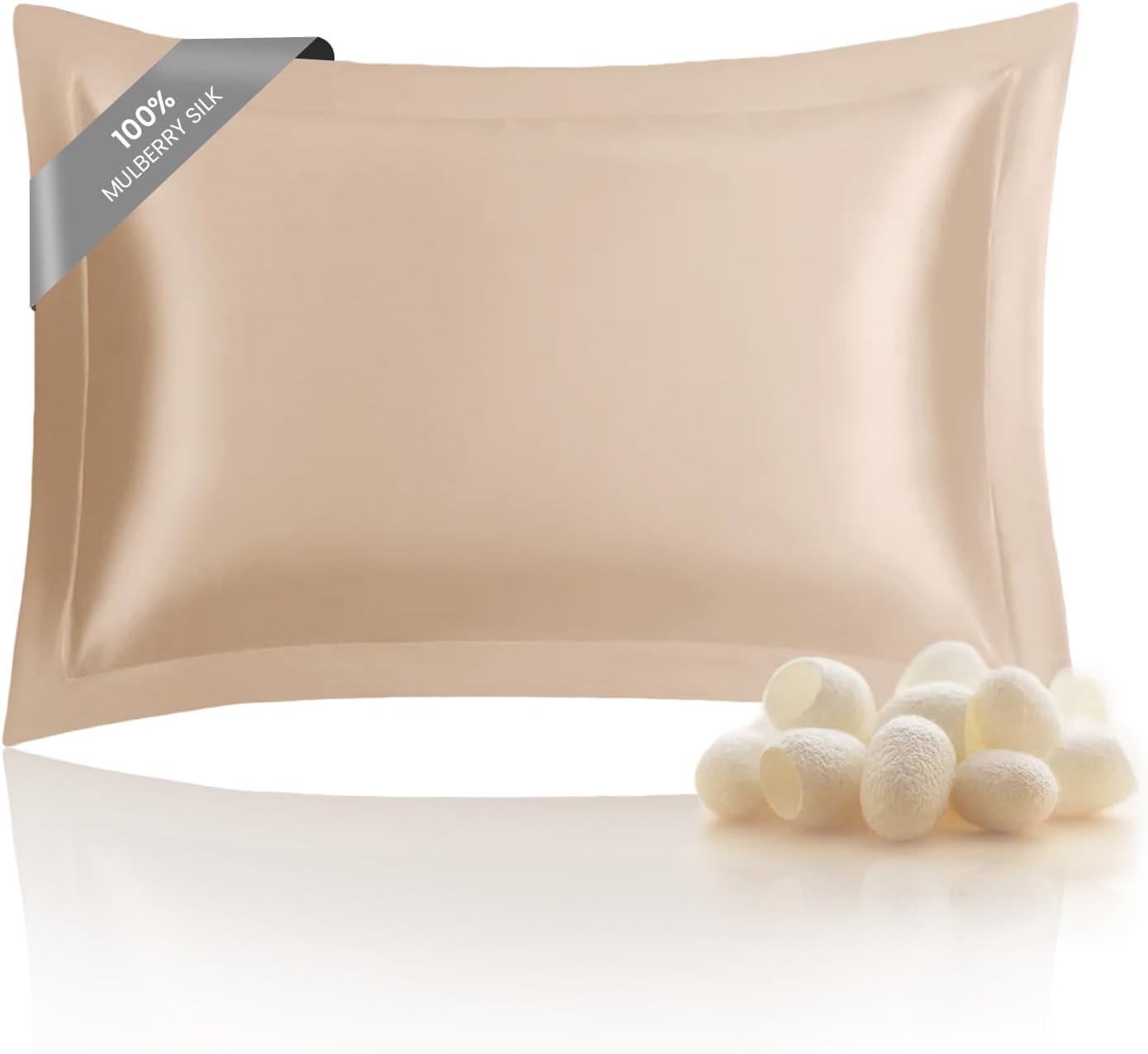 THXSILK 100% Natural 19 Momme Mulberry Silk Pillowcase King Pillow Shams Covers for Hair and Skin Face with Envelope Closure Luxury Both Sides Comfortable, 1 Pack, Champagne