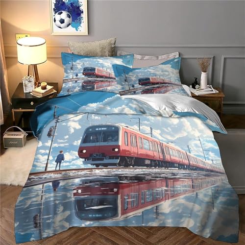 Parure de lit train 3D 140x200 pour ado en microfibre - 6
