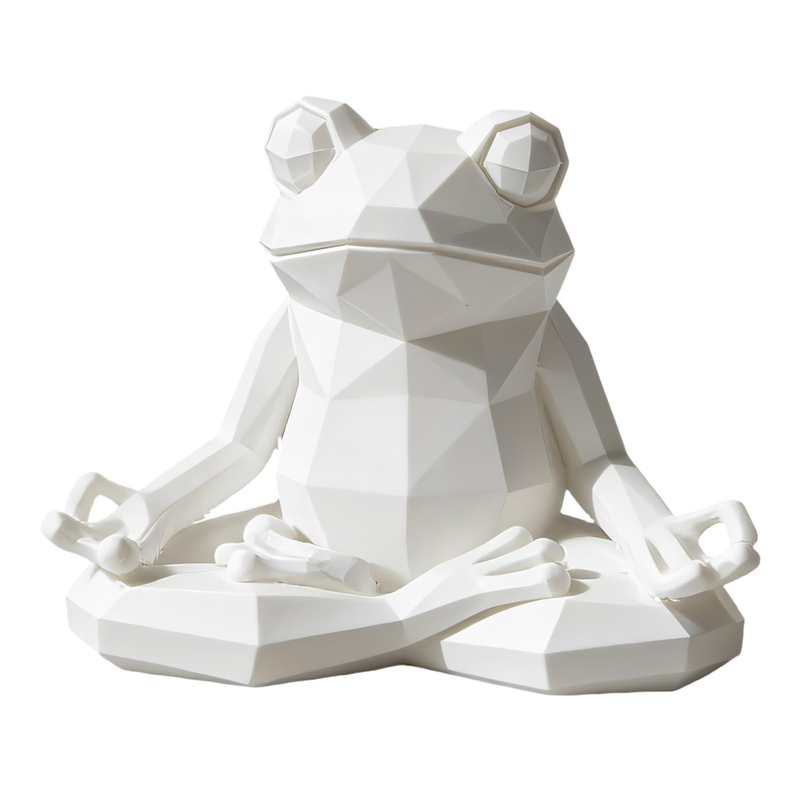 Oxxggkao White Geometric Yoga Frogs Sculpture Low Poly Resin Art Decors Meditations Desktop Statue For Homes Space Decoration Topological Sculpture