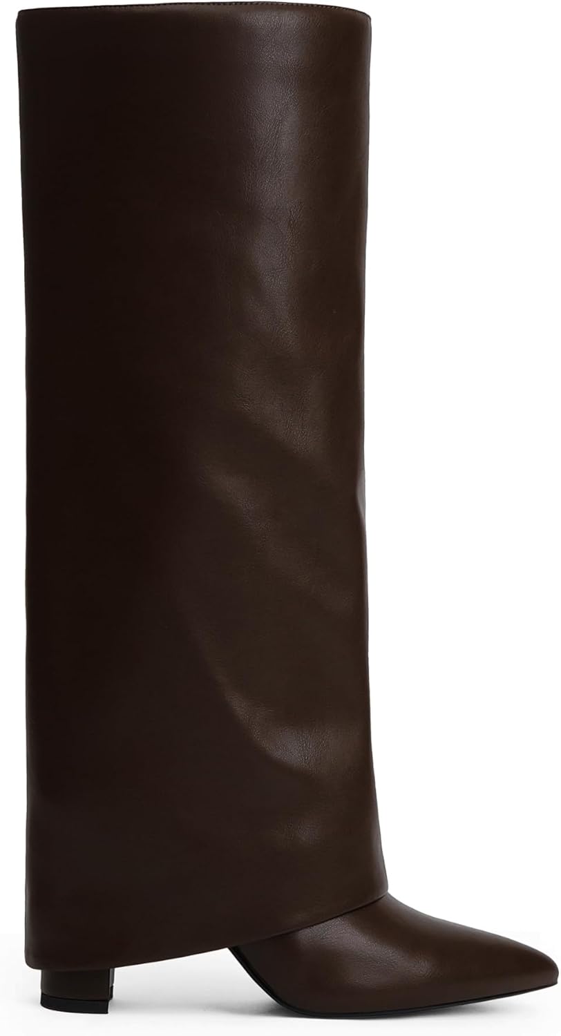 Modatope Knee High Boots Women Fold Over Knee High Boots Chunky High Heels Long Boots Zipper Pointed Toe Dress Tall Boots for Women - Image 4