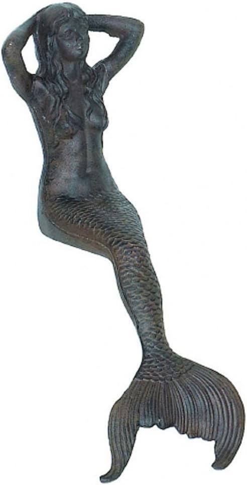 19" Sitting Mermaid Rust Antique Finish Cast Iron
