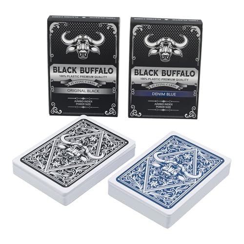 Black Buffalo Playing Cards – Wasserfeste Pokerkarten aus Plastik – 4 Eckzeichen mit Jumbo Index – Doppelpack Schwarz und Blau – Ansicht 2