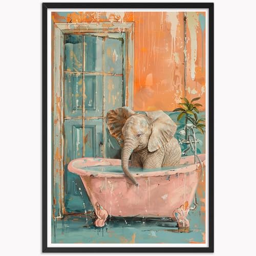 ZETCGSH Elephant Bathtub Poster Animal Posters Pink Restroom Humor Amusing Signs Canvas Bathroom Wall Art Prints Preppy Room Decor Aesthetic Funny Wall Decor Decorations Farmhouse Picture