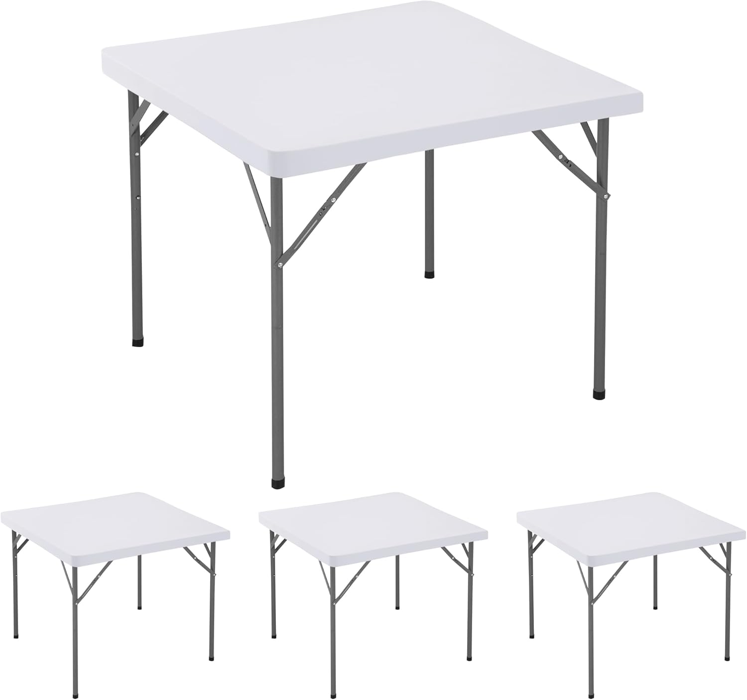 Fitted Square Tablecloth 36x36 Inch-4 Pack White Card Elastic Spandex Table Clothes-Small Stretch Folding Table Cover Topper Cap for Kitchen Dining Picnic Patio Outdoor Party Tables