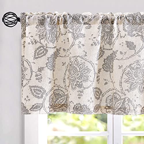 Jinchan Floral Valance For Windows Kitchen Valance Window Treatment Scroll Valance Curtain Paisley Small Window Curtain Farmhouse Country Window Valance 1 Panel Rod Pocket 18 Inches Grey On Beige #TOP29